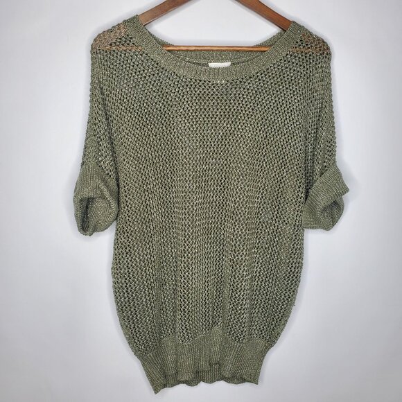 Chico's Womens Open Knit Pullover Sweater Size 2 US L Green Short Sleeve Beach - Picture 1 of 10